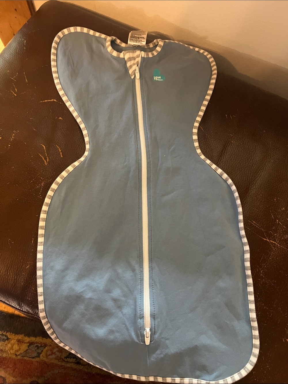 Love to dream blue swaddle with striped trim